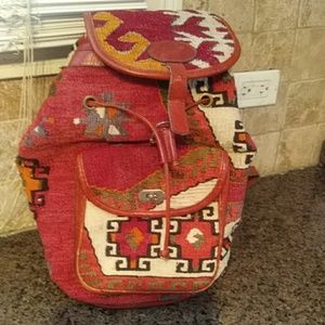Kilim leather bag pack maroccan rug authentic